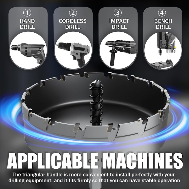 GSTK Heavy Duty Carbide Hole Saw Set, 3-15/16” (100mm), Extra Deep Cutting Depth of 1.1 Inches (28mm) - Ideal for Stainless Steel, Mild Steel, Iron, Copper, Brass, and Plastic - Image 3